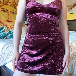 Medium, dark purple, crushed red velvet mini dress from Forever21
